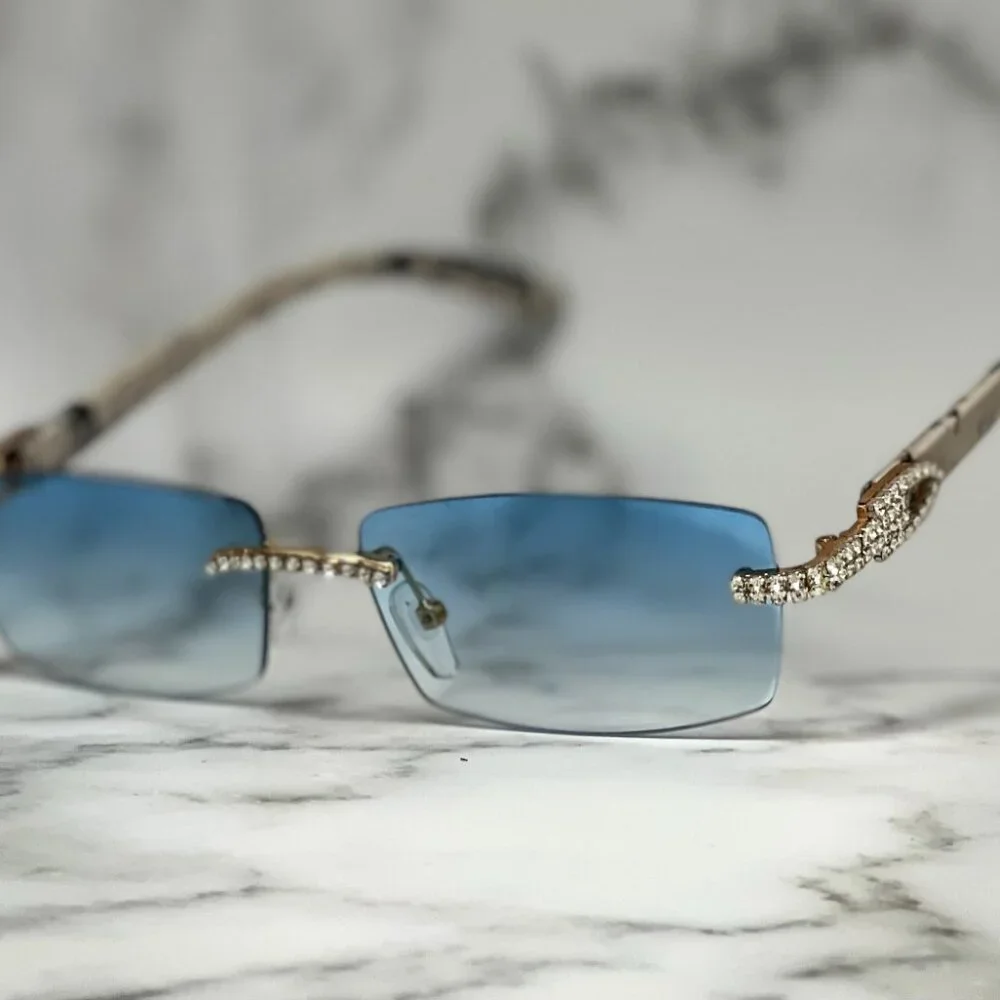 Men Women Sunglasses Blue Lens Fashion Diamond Retro Classic‎ Hip Hop Shades New